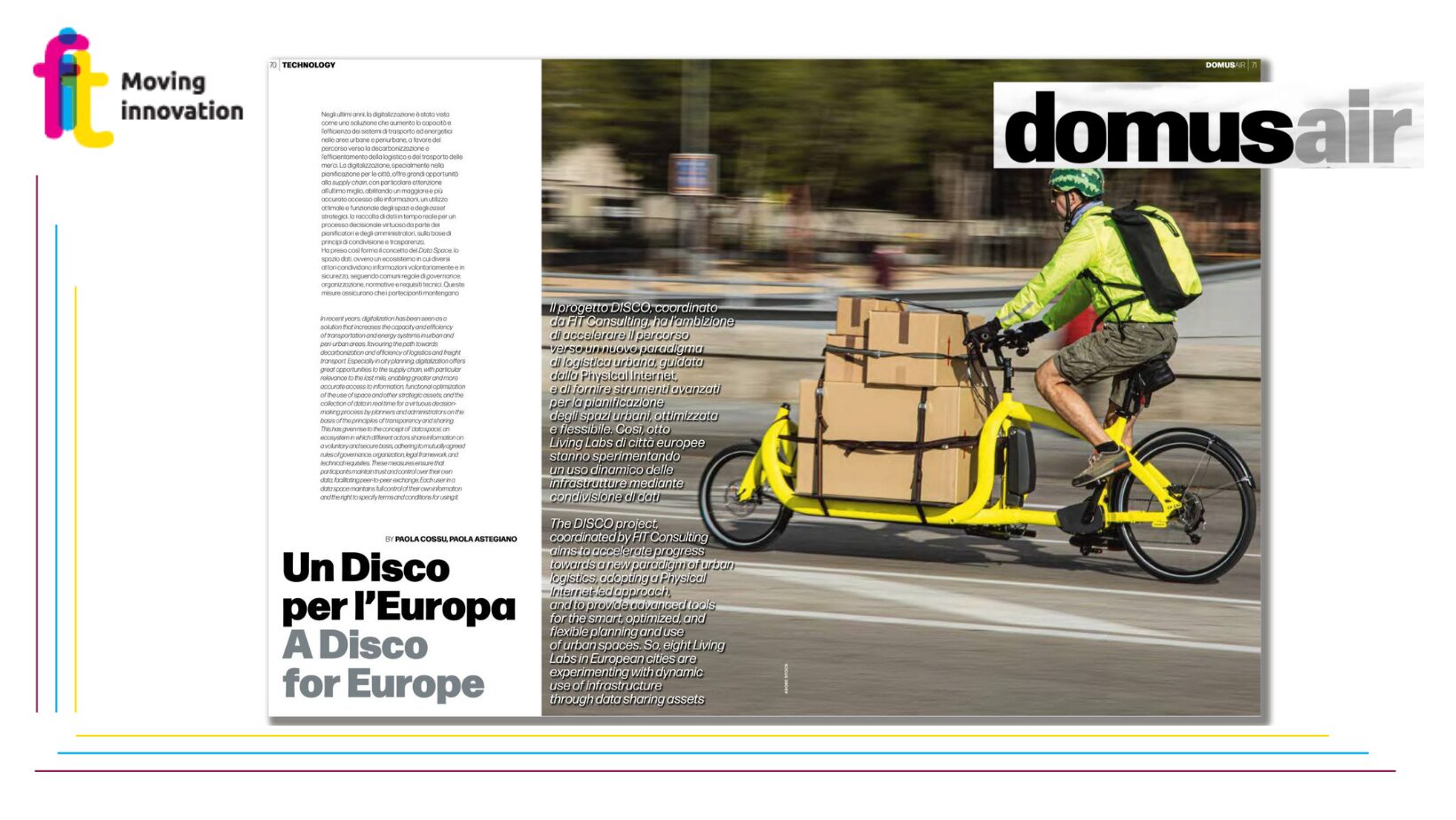 Il progetto europeo DISCO, coordinato da FIT, protagonista dell’ultimo numero della rivista DomusAir con un’intervista esclusiva al team FIT